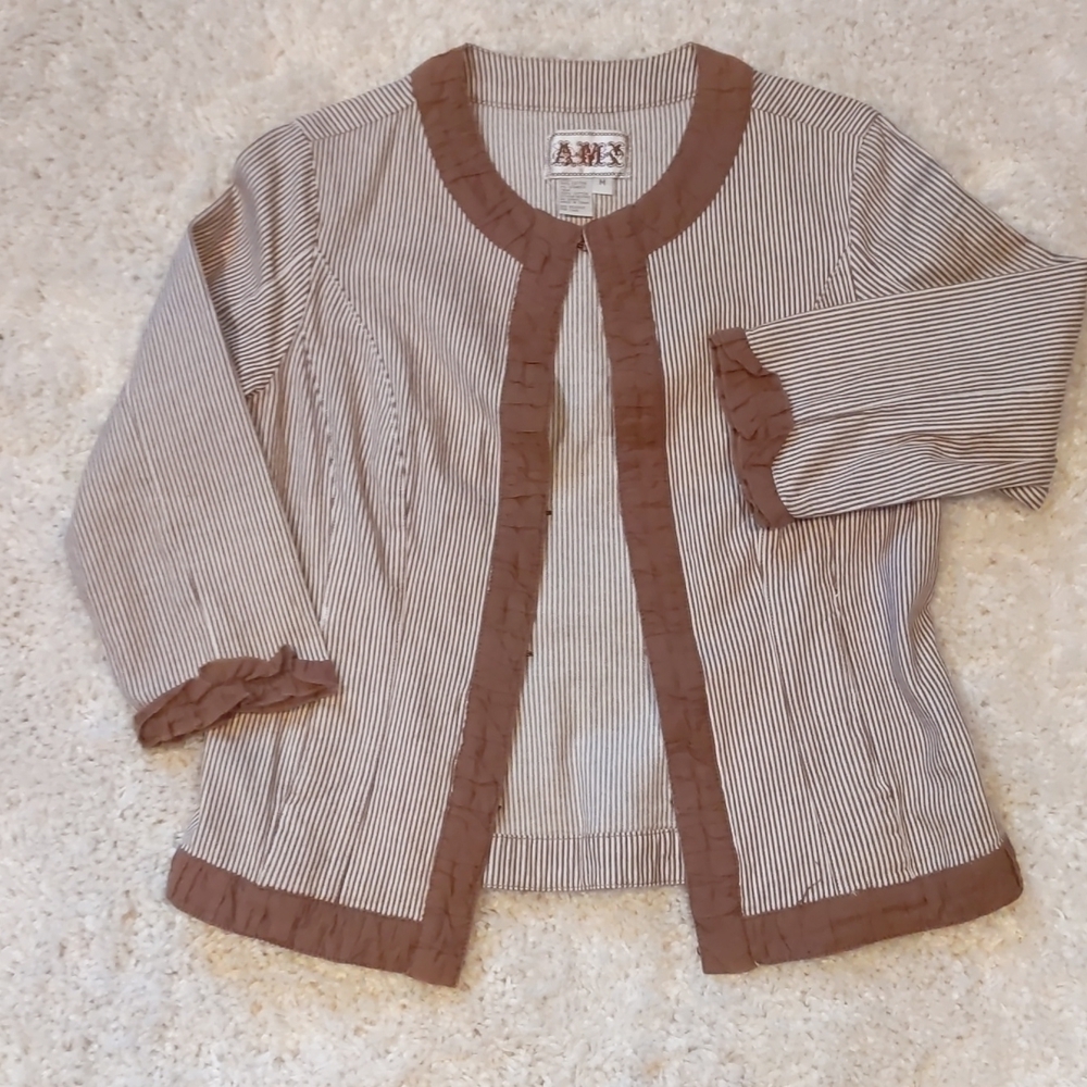 Ami 3/4 Sleeve Brown Ticking Striped Jacket